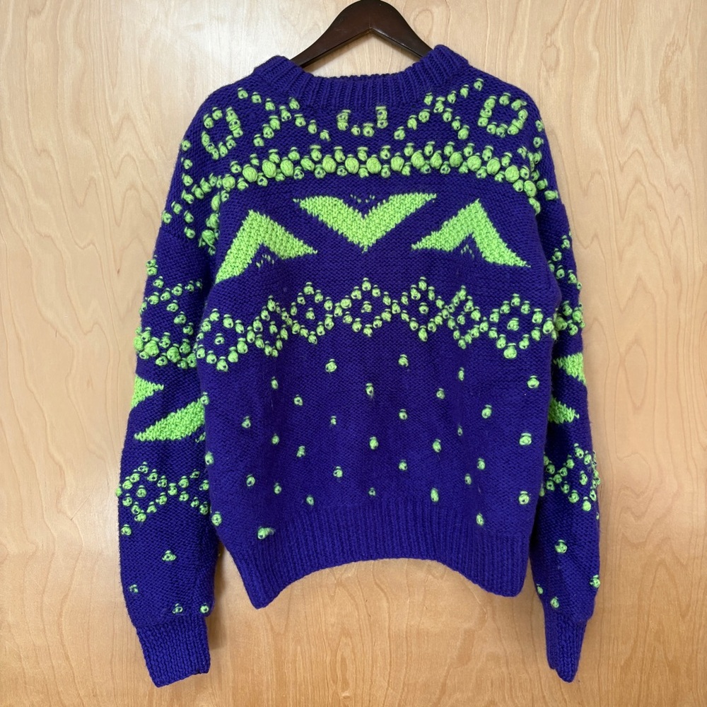 Vintage Obermeyer Wool Sweater Purple Green Nordic 80s Pattern -Size Small